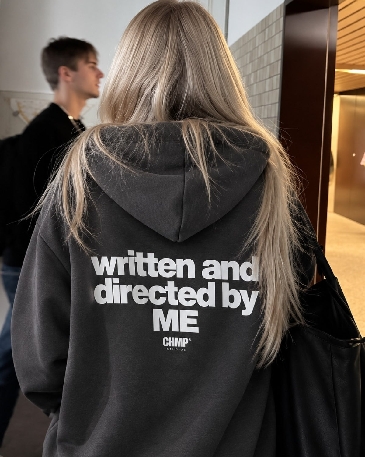 Kadın Oversize Hoodie Written & Directed Baskılı Füme – Kapüşonlu, Sırt Baskılı, 3 İplik