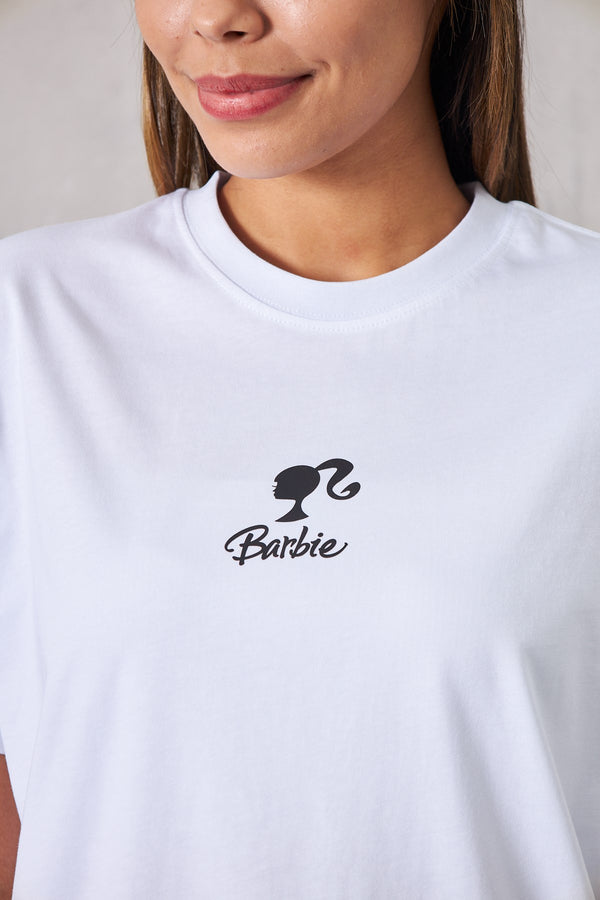 Barbie Tasarım Baskılı Beyaz Kadın T-Shirt