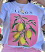 Kadın Yaz Enerjili Limon ve Çiçek Baskılı Beyaz Tişört