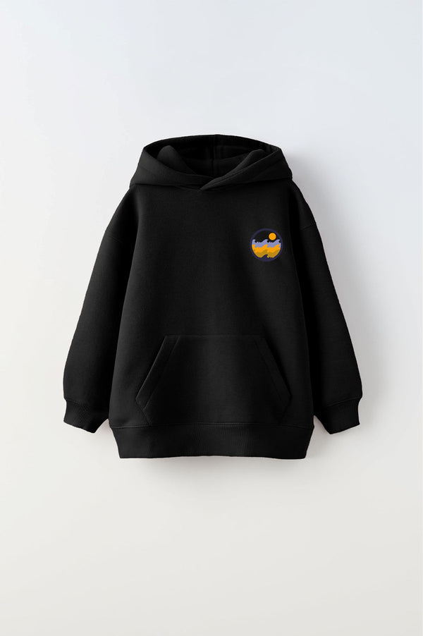 Kapüşonlu İçi Polar Rise And Enjoy Baskılı Siyah Unisex Çocuk Hoodie Sweatshirt