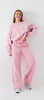 Unisex Oversize Eşofman Takımı Basic Pembe – Bisiklet Yaka, Boru Paça, 3 İplik Şardonlu Polar