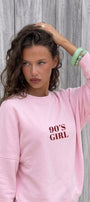 Kadın Oversize Sweatshirt 90’s Girl Baskılı Pembe – Bisiklet Yaka, 3 İplik Şardonlu Polar