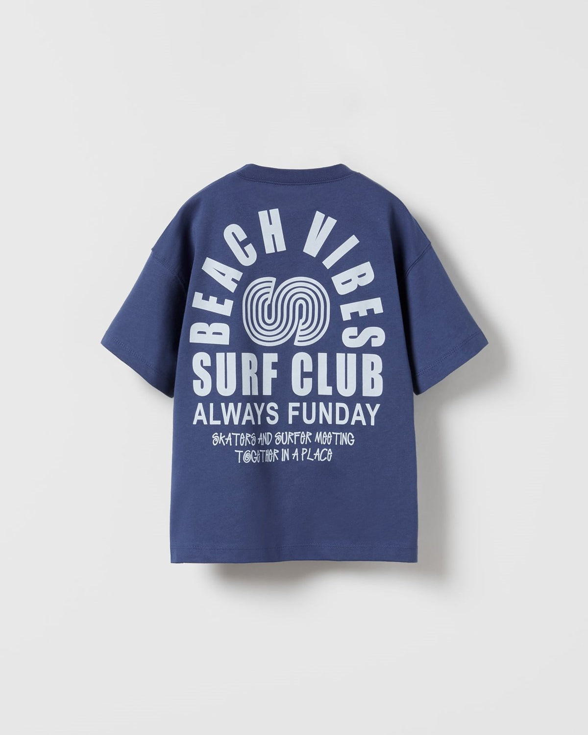 Beach Vıbes Surf Club Yazılı Ters S Tasarım Baskılı Lacivert Çocuk T-Shirt