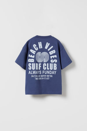The Champ Beach Vıbes Surf Club Yazılı Ters S Tasarım Baskılı Lacivert Çocuk T-Shirt