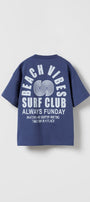 Beach Vıbes Surf Club Yazılı Ters S Tasarım Baskılı Lacivert Çocuk T-Shirt