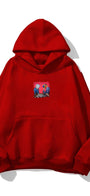 Kapüşonlu İçi Polar Satranç Baskılı Kırmızı Unisex Oversize Hoodie Sweatshirt