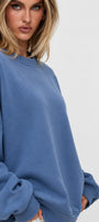 Kadın Oversize Sweatshirt Paradise Varsity Kabartma Baskılı Marine – Bisiklet Yaka, 3 İplik Şardonlu Polar