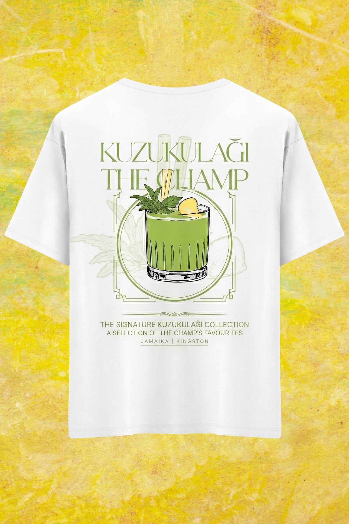 Unisex Oversize Tişört Kuzukulağı The Champ Baskılı Beyaz – Bisiklet Yaka, Rahat Kalıp, %100 Pamuk