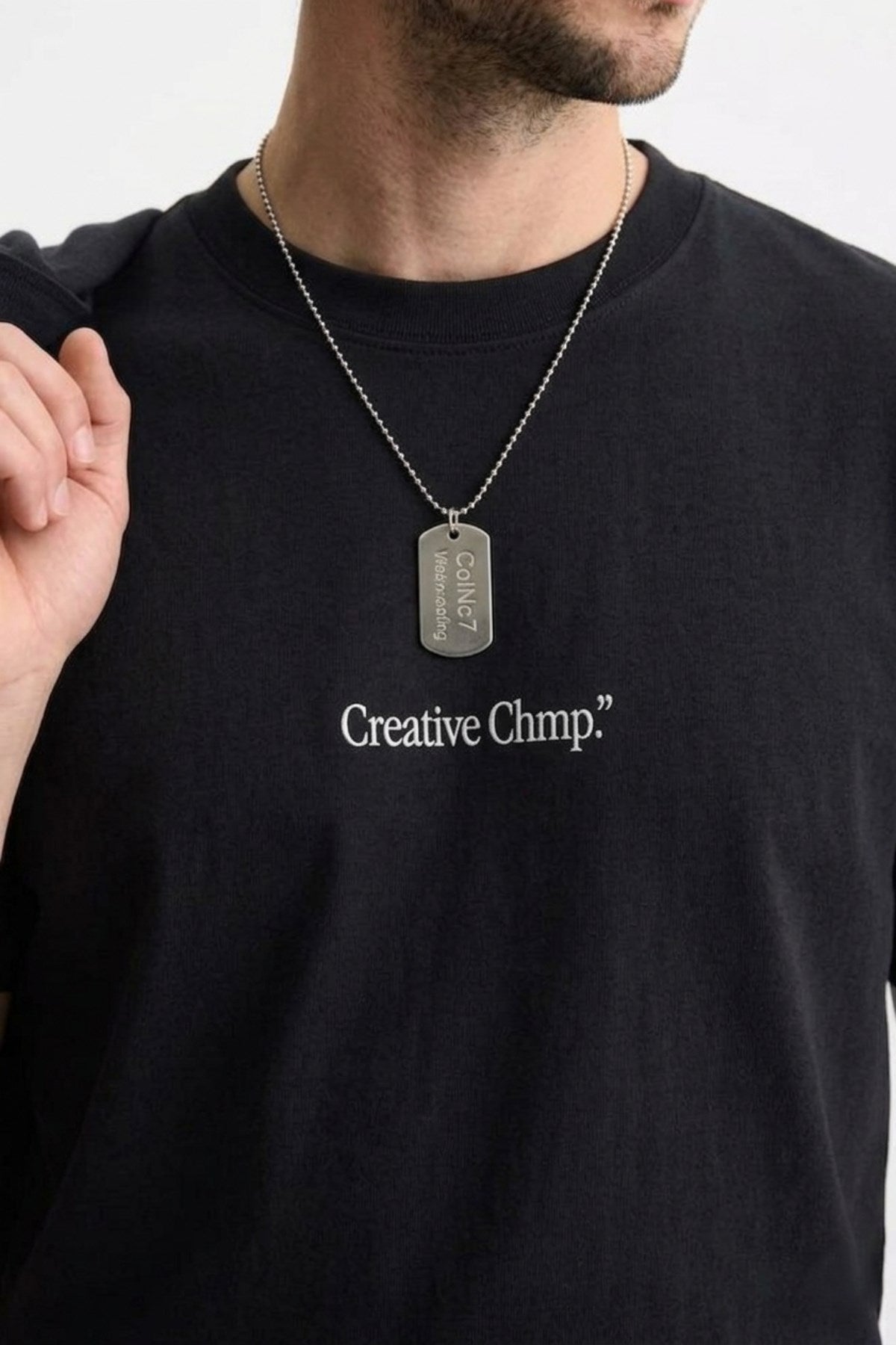 Erkek Oversize Tişört Creative Chmp  Baskılı Siyah – Bisiklet Yaka, Rahat Kalıp, %100 Pamuk