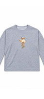 Kadın Relaxed Fit Sweatshirt Coffee Bear Baskılı Gri Melanj – Bisiklet Yaka, 3 İplik Şardonsuz