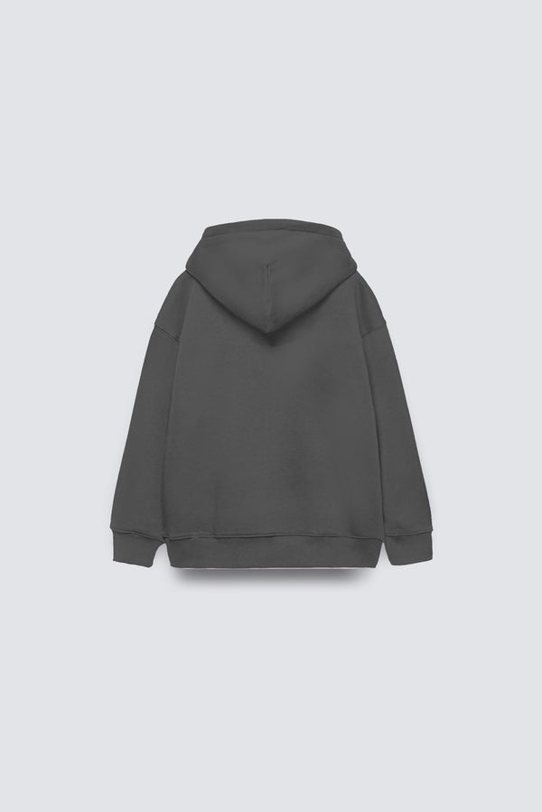 Füme Basic Çocuk Kapüşonlu Kanguru Cep Detaylı İçi Polar Oversize Sweatshirt