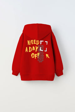 Kapüşonlu İçi Polar Great Day Coming Yazı Baskılı Kırmızı Unisex Hoodie Çocuk Sweatshirt