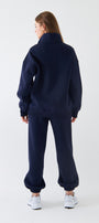 Unisex Oversize Sweatshirt Basic Lacivert – Yarım Fermuar Dik Yaka, 3 İplik Şardonlu Polar