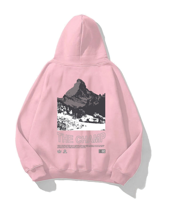 Kapüşonlu İçi Polar The Champ Dağ Baskılı Pembe Unisex Hoodie Sweatshirt