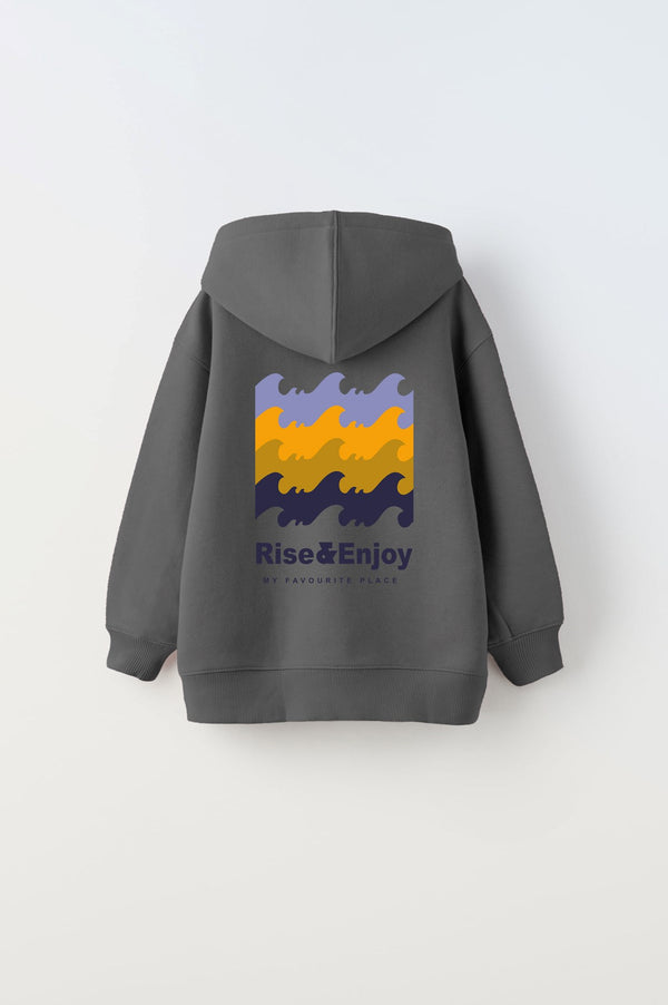 Kapüşonlu İçi Polar Rise And Enjoy Baskılı Füme Unisex Çocuk Hoodie Sweatshirt