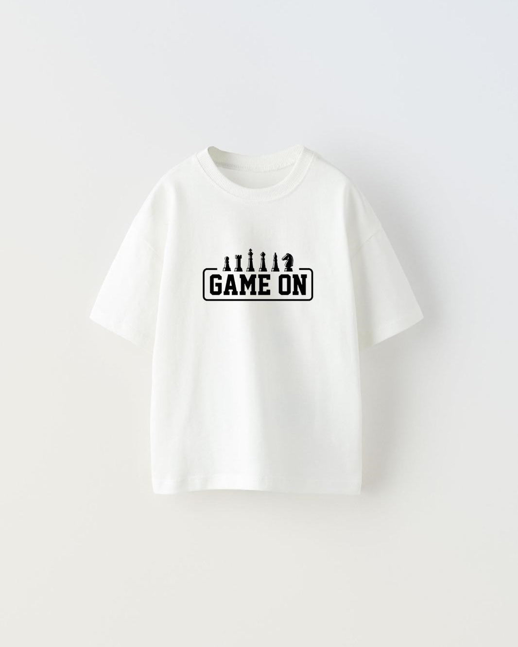 Game On Yazılı Satranç Tasarım Baskılı Beyaz Çocuk T-Shirt