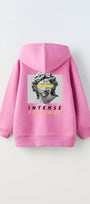 Kapüşonlu İçi Polar Intense Feelings Baskılı Pembe Unisex Çocuk Hoodie Sweatshirt