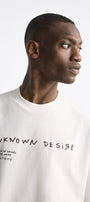 Bisiklet Yaka Unknown Desire Baskılı Oversize Beyaz Erkek T-shirt