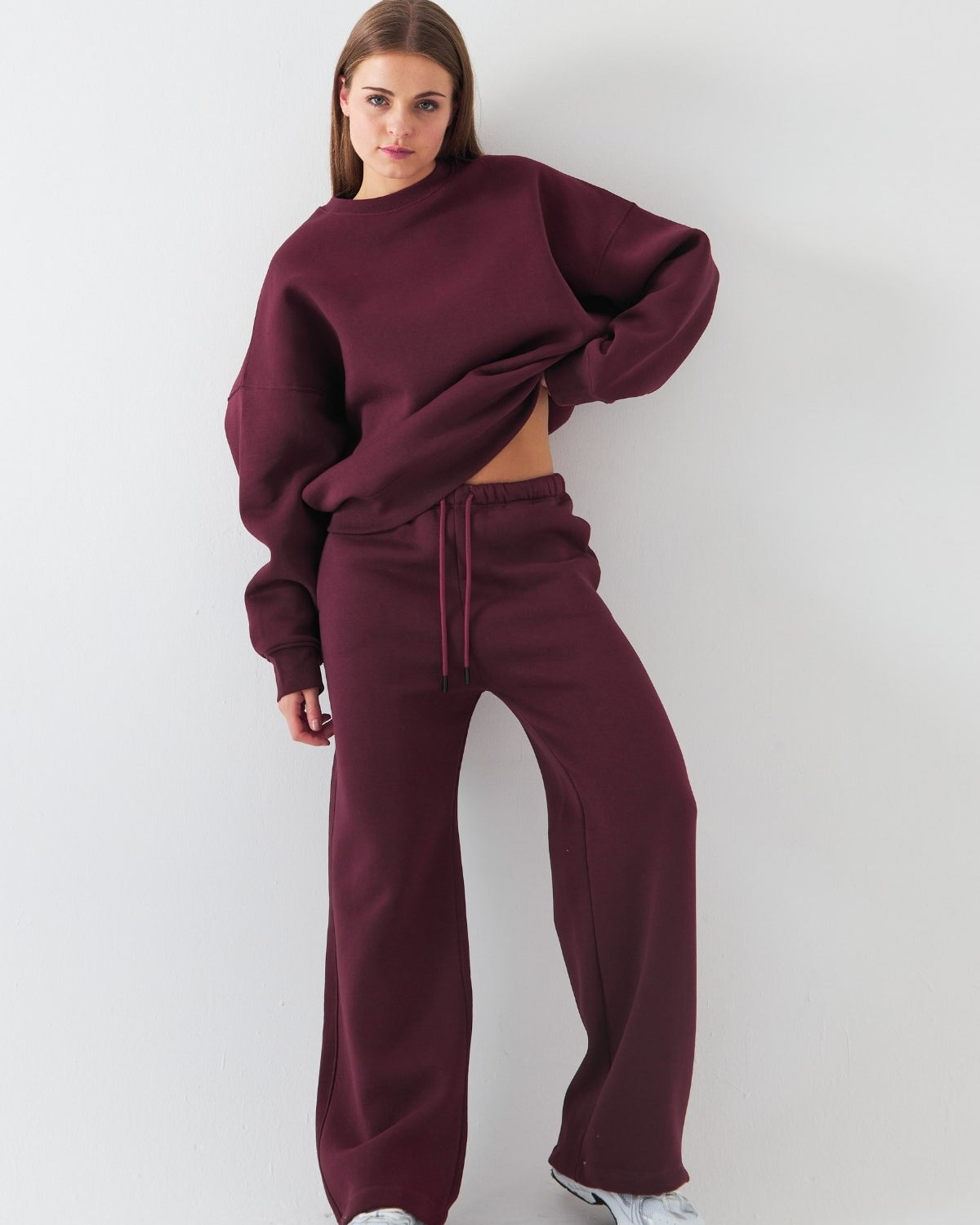 Unisex Oversize Eşofman Takımı Basic Bordo – Bisiklet Yaka, Boru Paça, 3 İplik Şardonlu Polar