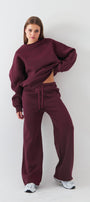 Unisex Oversize Eşofman Takımı Basic Bordo – Bisiklet Yaka, Boru Paça, 3 İplik Şardonlu Polar