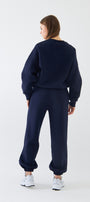 Unisex Oversize Sweatshirt Basic Lacivert – Bisiklet Yaka, 3 İplik Şardonlu Polar