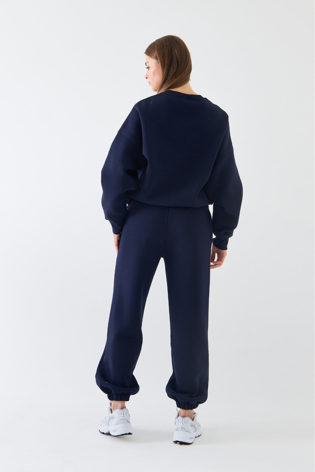 Unisex Oversize Sweatshirt Basic Lacivert – Bisiklet Yaka, 3 İplik Şardonlu Polar