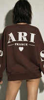 Kadın Oversize Sweatshirt Paris 3D Baskılı Kahverengi – Bisiklet Yaka, Kol ve Sırt Baskılı, 3 İplik