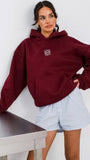 Bordo Unisex Yüksek Baskılı Kapüşonlu Kanguru Cepli Oversize Hoodie