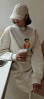 Kadın Oversize Sweatshirt Campus Bear Baskılı Beyaz – Bisiklet Yaka, 3 İplik Şardonlu Polar