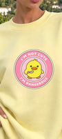 Kadın Oversize Sweatshirt Elbise Dangerous Chick Baskılı Sarı – Uzun Boy, 3 İplik Şardonlu Polar