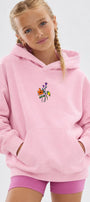 Kız Çocuk Oversize Hoodie Sweatshirt Flower Heaven Baskılı Pembe – Kapüşonlu, Cepli, 3 İplik Polar  