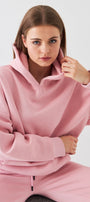 Oversize Unisex Sweatshirt Hoodie Pembe – Kapüşonlu, 3 İplik Şardonlu Polar, Kanguru Cepli, Basic
