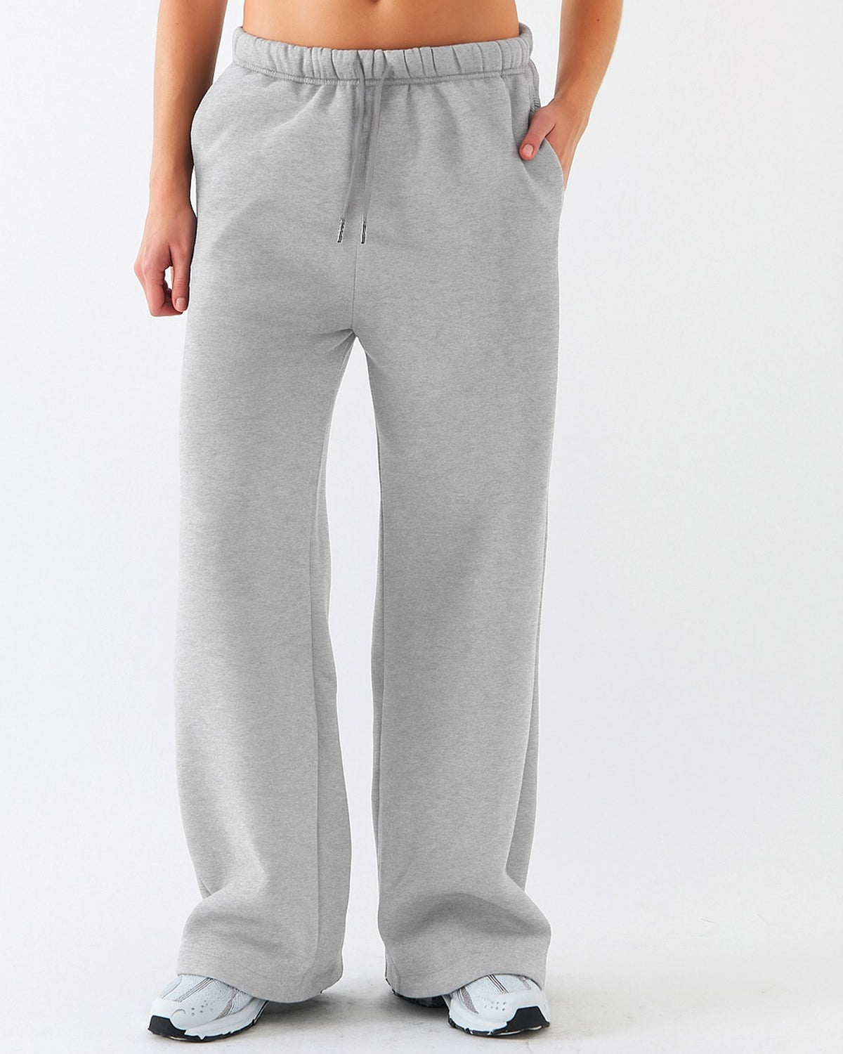 Oversize Unisex Eşofman Altı Gri Melanj– 3 İplik Şardonlu Polar, Bol Paça, Cepli Modern Rahat Kesim