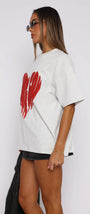 White Fox Beyaz Kadın Love Brust Baskılı Bisiklet Yaka T-shirt