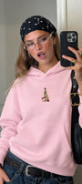 Kadın Oversize Hoodie City Walk Baskılı Pembe – Kapüşonlu, Kanguru Cepli, 3 İplik Polar