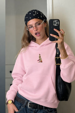 Kadın Oversize Hoodie City Walk Baskılı Pembe – Kapüşonlu, Kanguru Cepli, 3 İplik Polar
