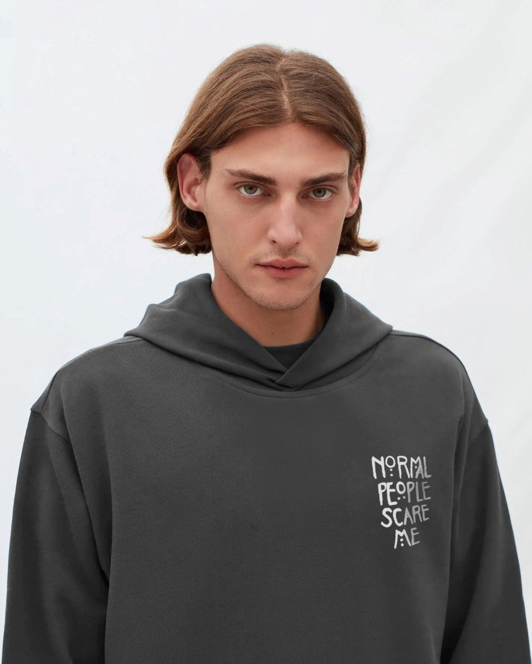 Kapüşonlu İçi Polar Normal People Scare Me Baskılı Füme Unisex Hoodie Sweatshirt