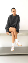 Kadın Oversize Sweatshirt AMORE Füme – Bisiklet Yaka, 3 İplik Şardounlu Polar