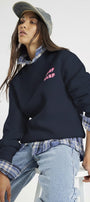 Unisex Oversize Sweatshirt Norf Sarf Harita Baskılı Lacivert – Bisiklet Yaka, 3 İplik Şardonlu Polar