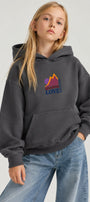 Kız Çocuk Oversize Hoodie Love Mount Baskılı Füme – Kapüşonlu, Cepli, 3 İplik Polar