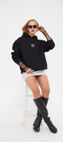 Kapüşonlu İçi Polar Taş Baskılı Siyah Oversize Hoodie Sweatshirt