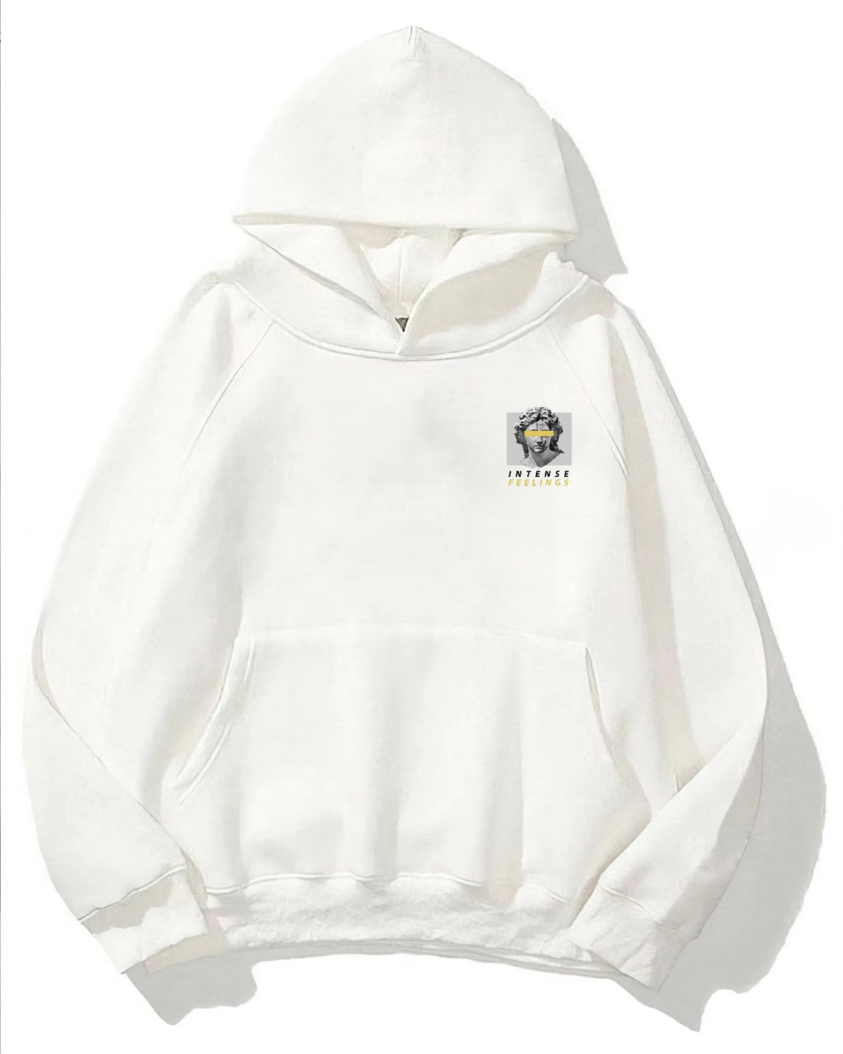 Kapüşonlu İçi Polar Intense Feelings Yazılı Heykel Baskılı Beyaz Unisex Hoodie Sweatshirt