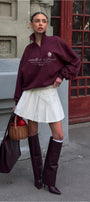 Kadın Oversize Sweatshirt Castelló de la Plana Baskılı Bordo – Yarım Fermuarlı, 3 İplik Polar