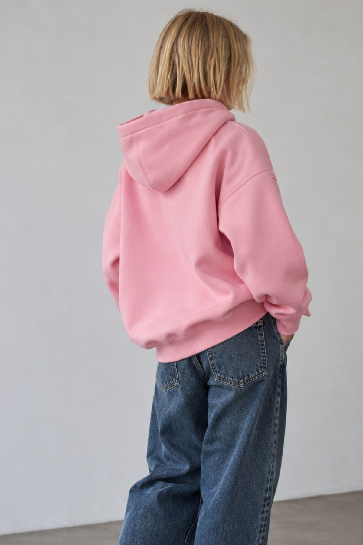 Kız Çocuk Oversize Basic Hoodie Sweatshirt Pembe – Kapüşonlu, Kanguru Cepli, 3 İplik Polar