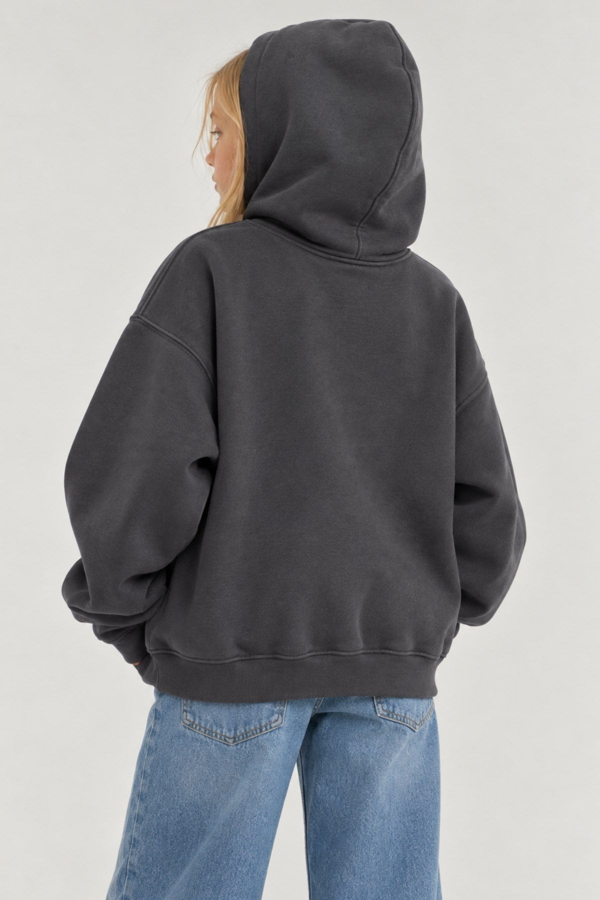 Kız Çocuk Oversize Hoodie Love Mount Baskılı Füme – Kapüşonlu, Cepli, 3 İplik Polar