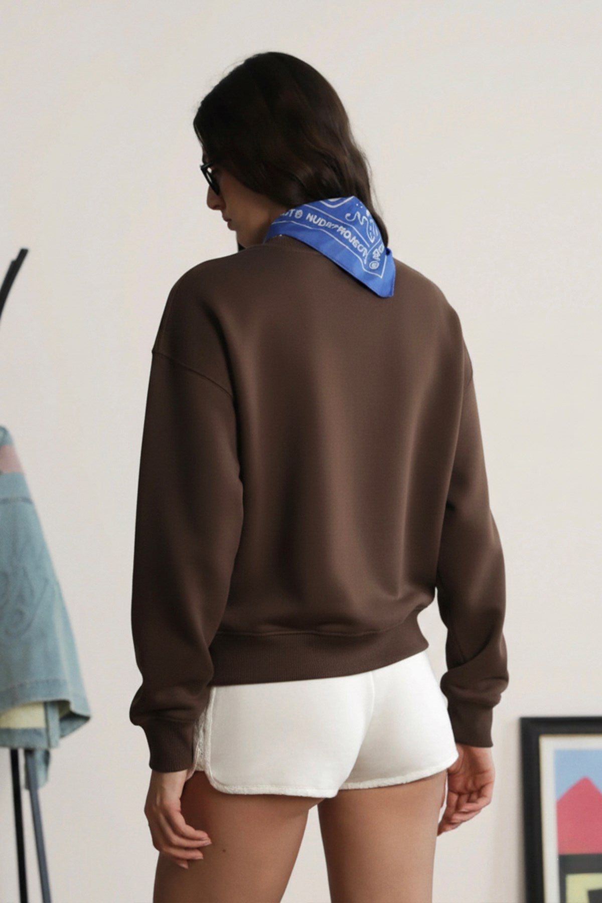 Kadın Oversize Sweatshirt Ranch Bear Baskılı Kahverengi – Bisiklet Yaka, 3 İplik Şardonlu Polar