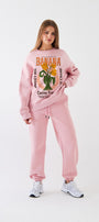 Kadın Oversize Sweatshirt Banana Tropical Baskılı Pembe – Bisiklet Yaka, 3 İplik Şardonlu Polar