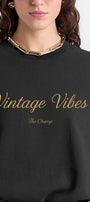 Kadın Oversize Sweatshirt Vintage Vibes Baskılı Füme Konsept – Bisiklet Yaka, 3 İplik Şardonlu Polar