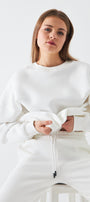 Unisex Oversize Sweatshirt Basic Beyaz – Bisiklet Yaka, 3 İplik Şardonlu Polar