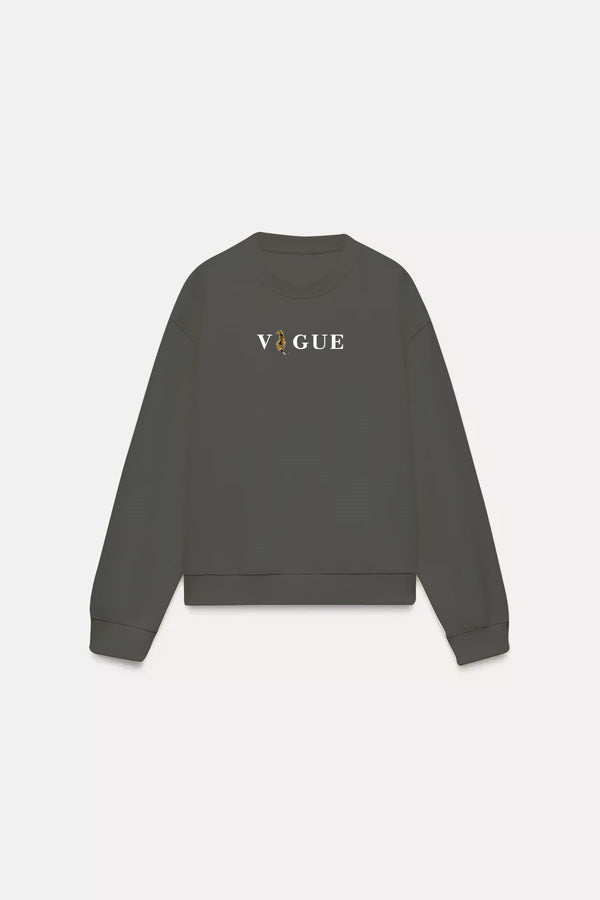 Vogue Yazı Baskılı Bisiklet Yaka İçi Polar Oversize Kesim Unisex Füme Sweatshirt